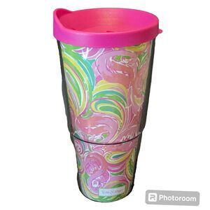 Lilly Pulitzer Pink Flamingo Insulated Tumbler Cup with Pink Lid 24 ounces